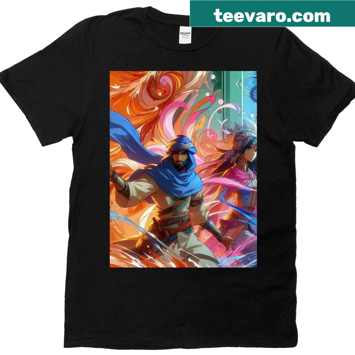 Graphic t-shirt depicting themes of destiny and adventure — on a men's t-shirt