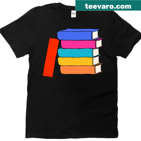 Oversized T-shirt featuring whimsical book stack illustration