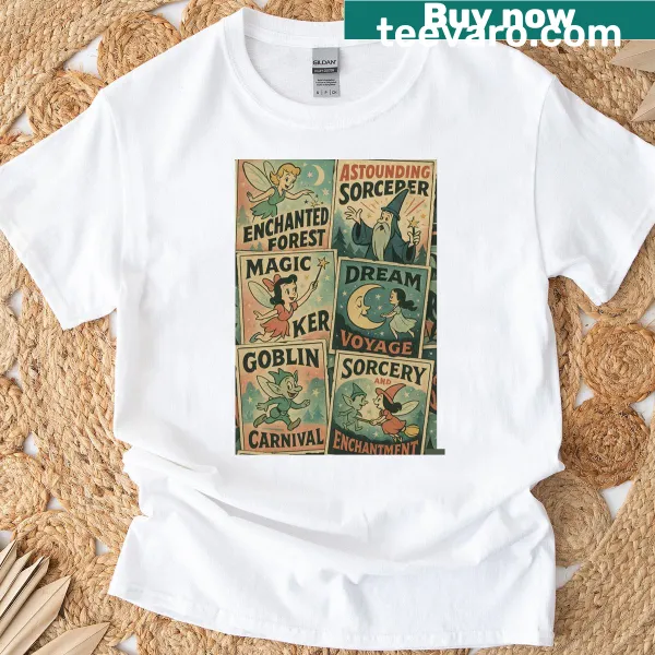 Collage of fairytale and sorcery images on a T-shirt