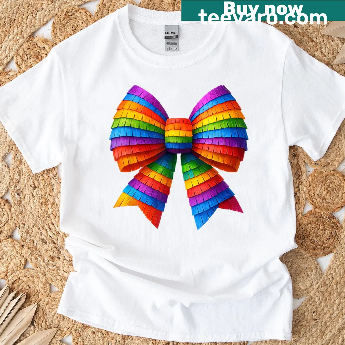 Cinco De Mayo T-shirt featuring a piñata with a bow illustration — on a men's t-shirt