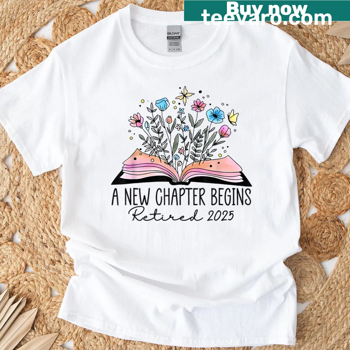 Floral retirement T-shirt for teachers with a new chapter theme — on a men's t-shirt