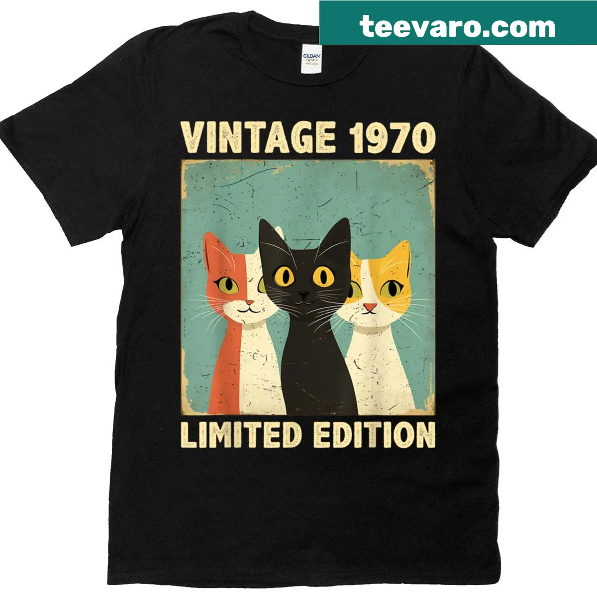 Vintage distressed design for a 55-year-old cat lover's birthday with playful text — on a men's t-shirt