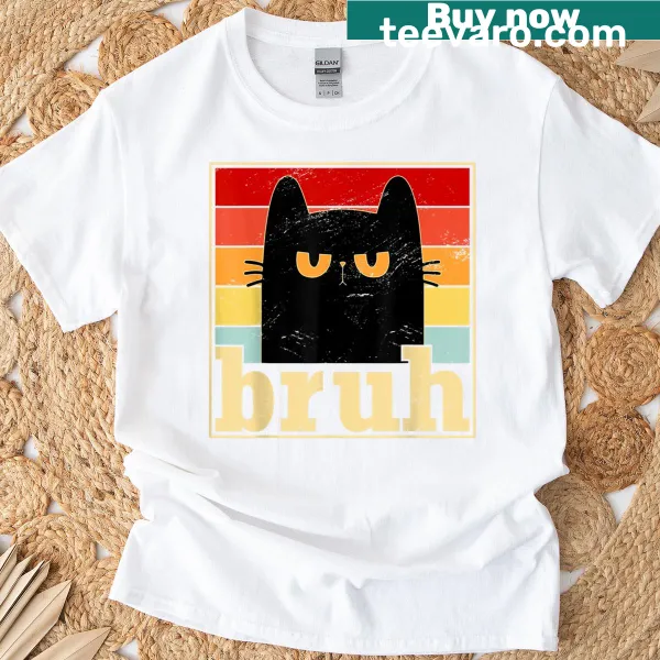 Funny Bruh cat meme graphic T-shirt