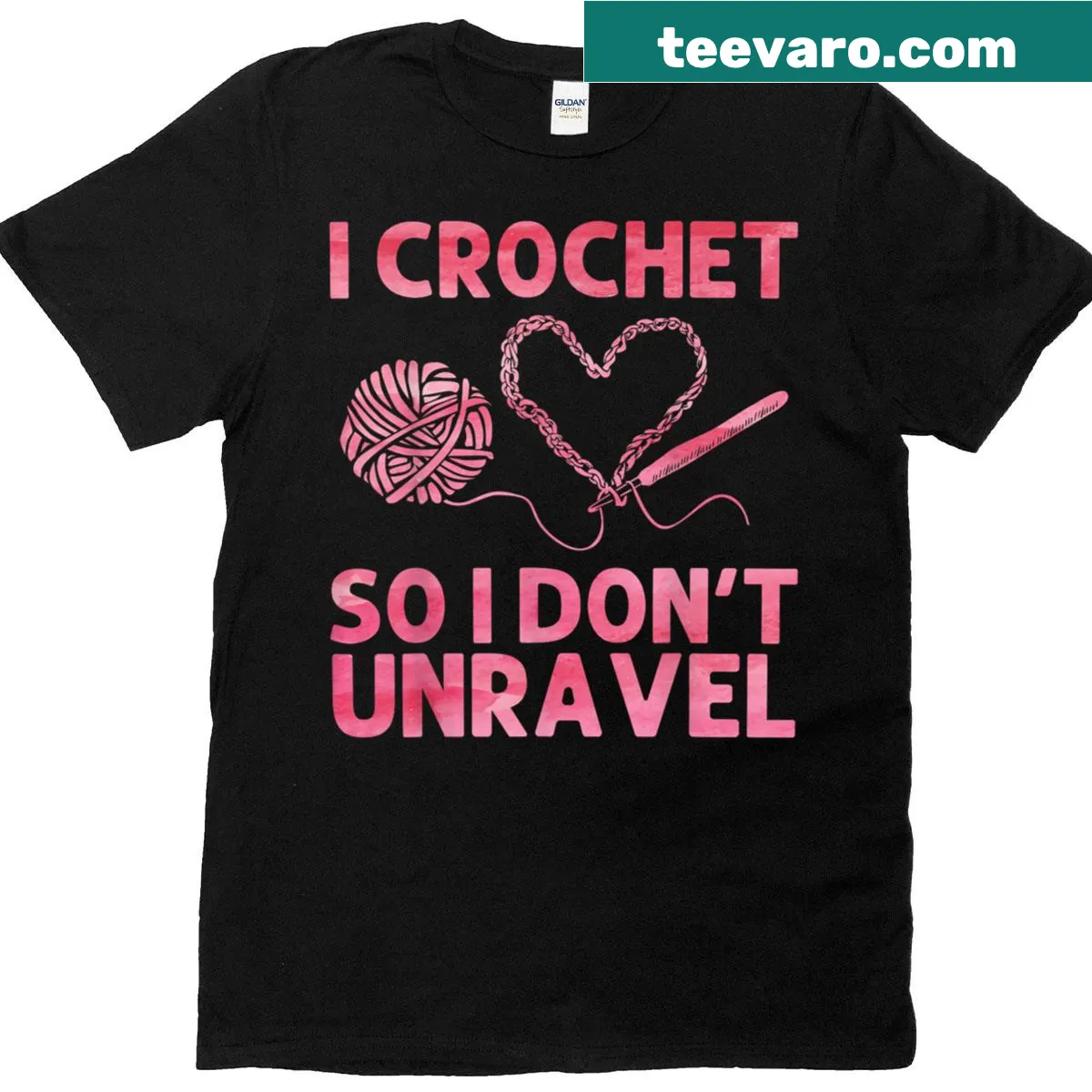 Crochet-themed graphic for a humorous T-shirt — on a men's t-shirt