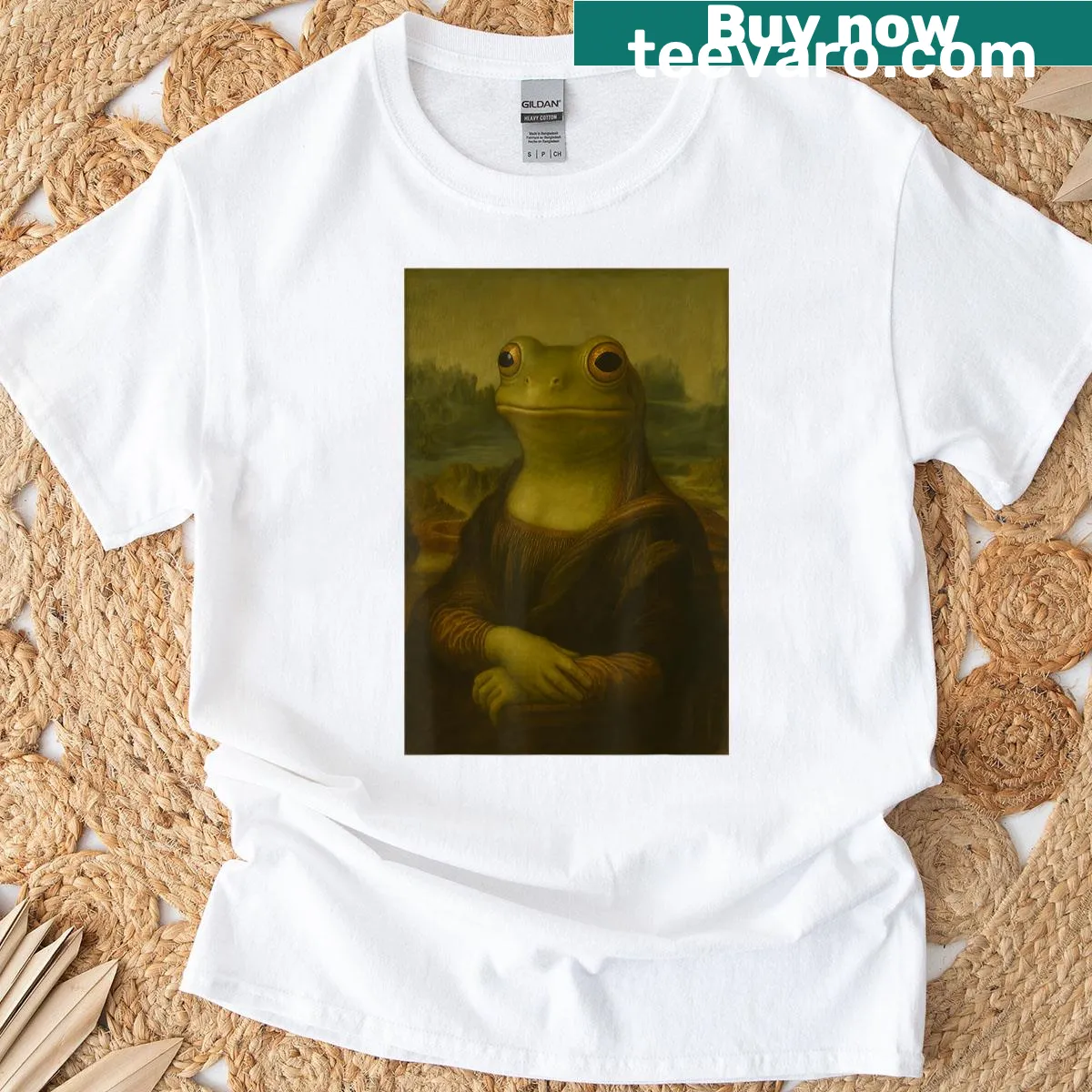 Playful frog graphic T-shirt for animal lovers — on a men's t-shirt