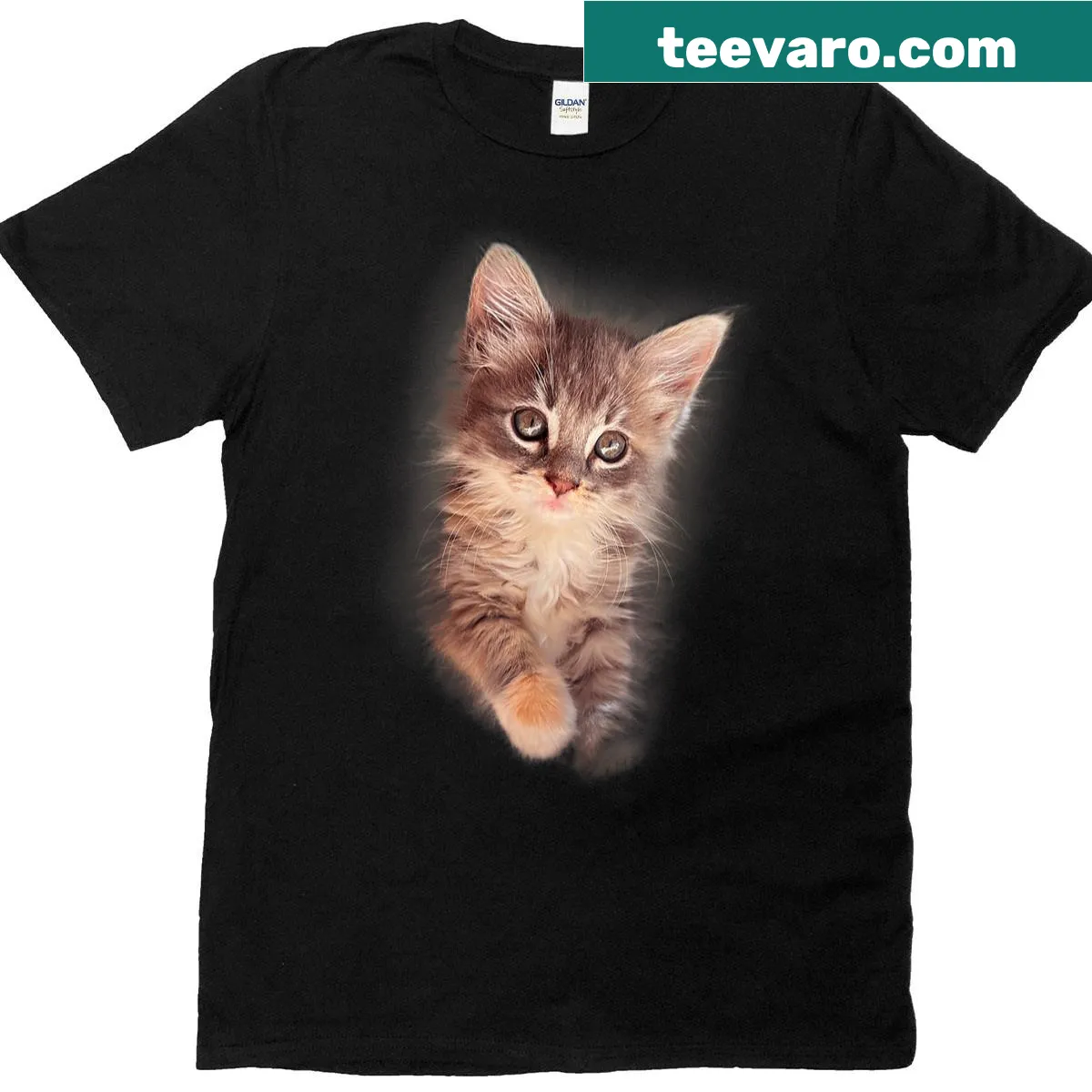 Realistic graphic of a cute kitten on a T-shirt — on a men's t-shirt