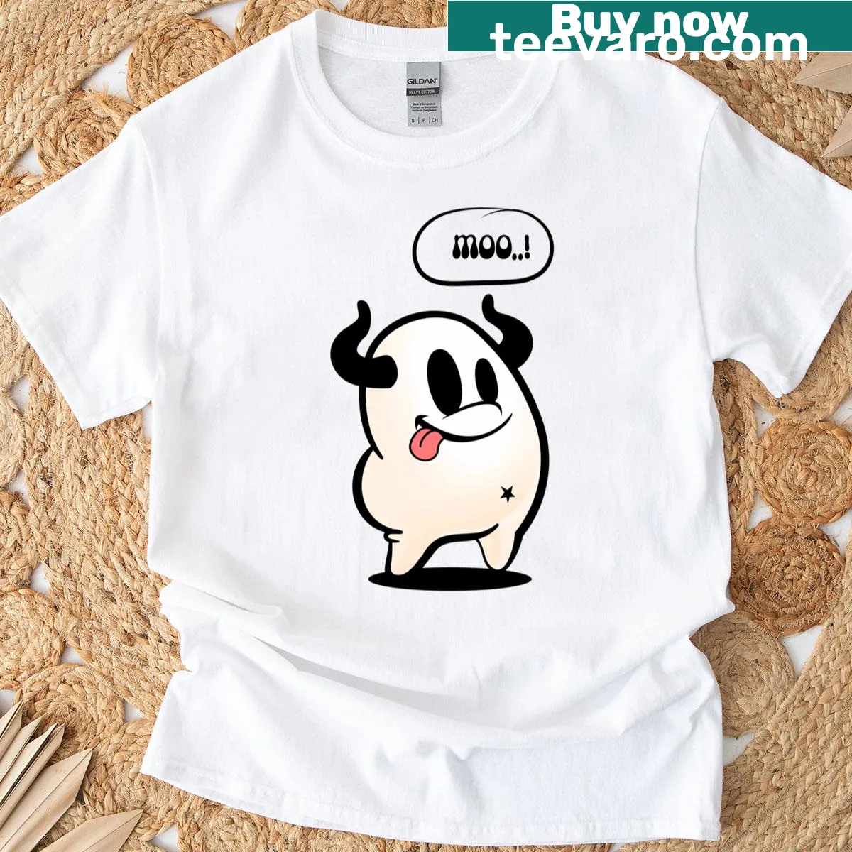 Quirky spooky cow graphic t-shirt — on a men's t-shirt