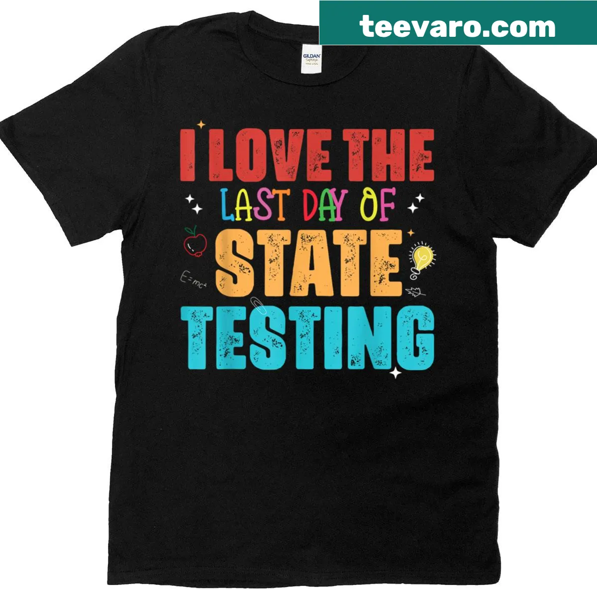 Teacher t-shirt with humorous quotes about state testing — on a men's t-shirt
