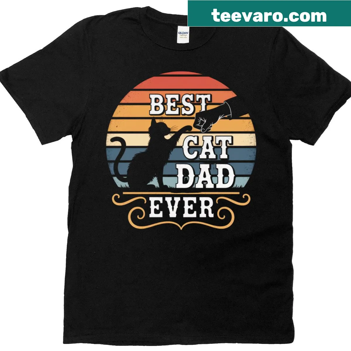 Vintage-style T-shirt with cat fist bump and text for cat dads — on a men's t-shirt