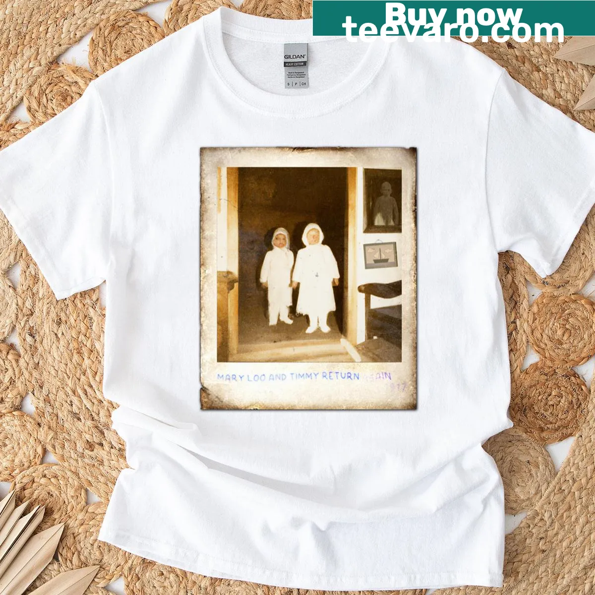 Vintage ghost twins graphic T-shirt inspired by a rare photo — on a men's t-shirt