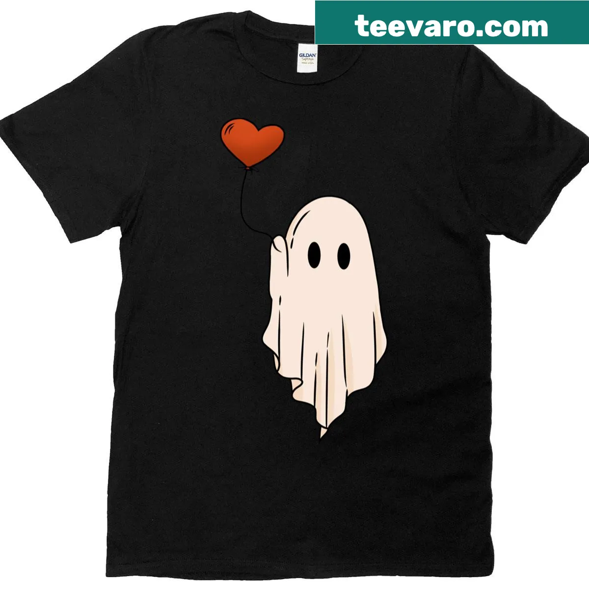 Whimsical ghost with heart balloons on an oversized t-shirt — on a men's t-shirt