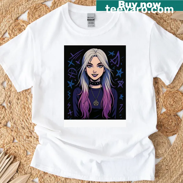 Gothic T-shirt featuring a star girl and pentagram design