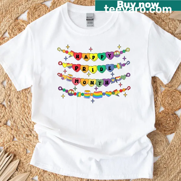 Rainbow bracelet design with 'Love Is Love' text on a Pride Month t-shirt