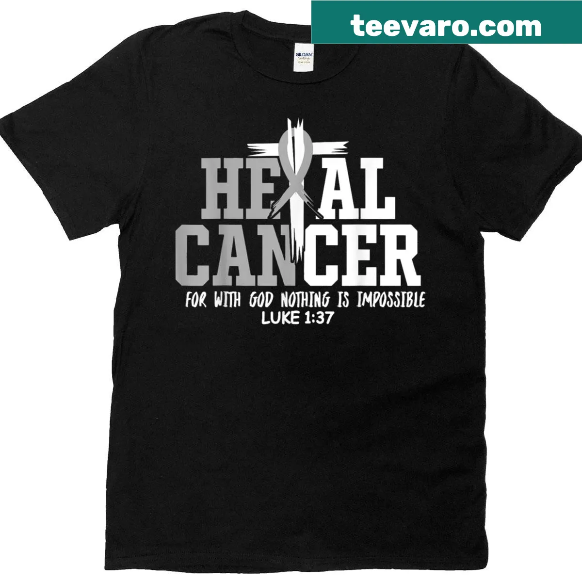 Inspirational t-shirt with message of healing and faith for cancer awareness — on a men's t-shirt
