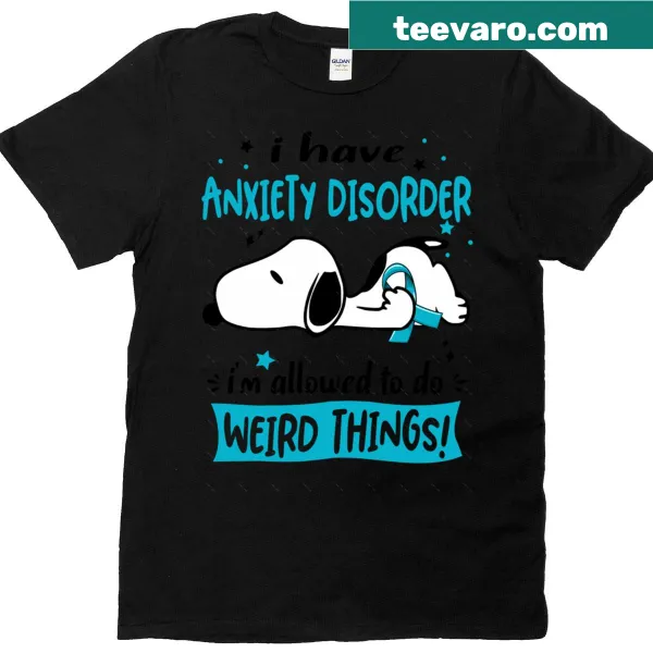 Oversized t-shirt with playful text about anxiety and being weird
