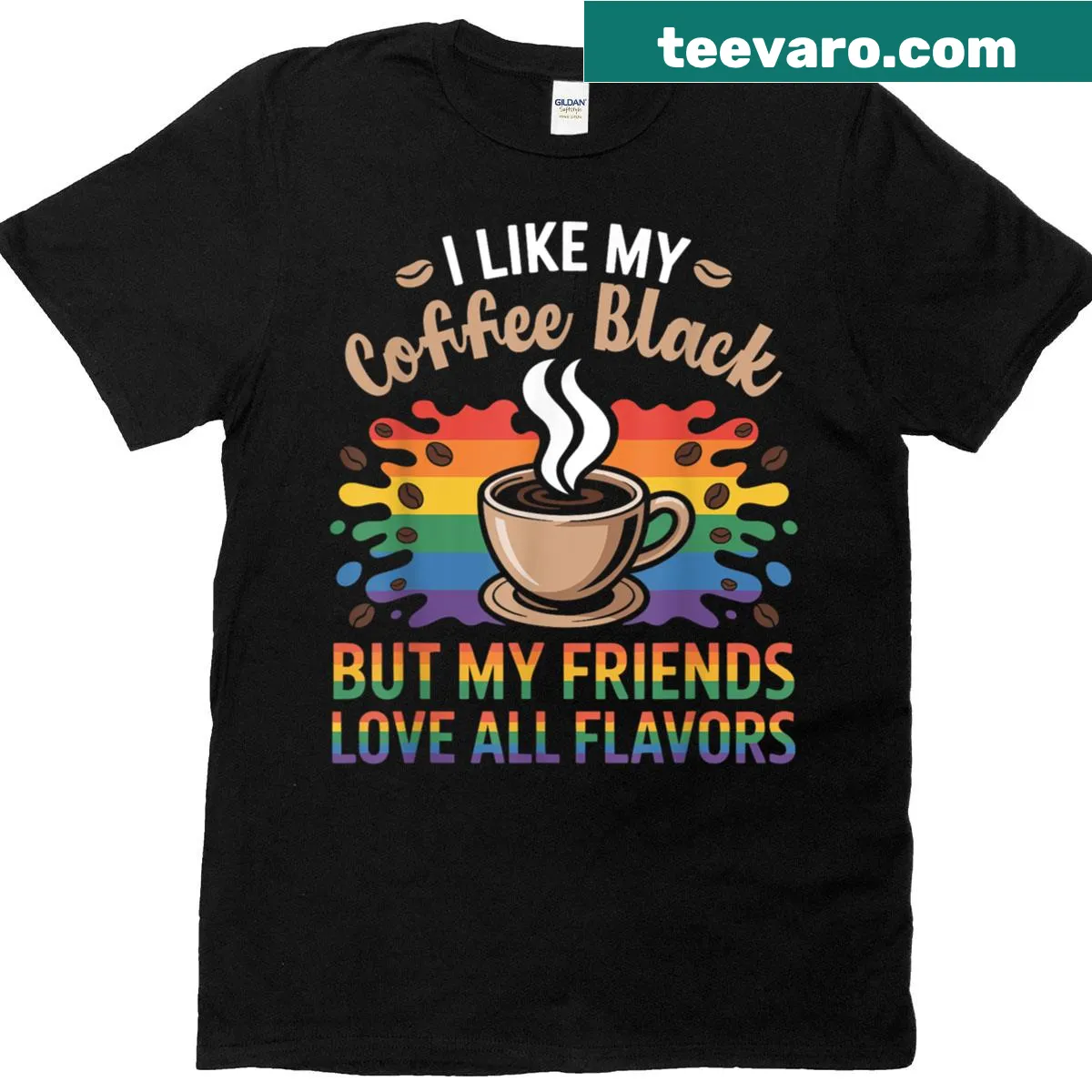 Funny coffee t-shirt supporting LGBT rights with the phrase I Like My Coffee Black — on a men's t-shirt