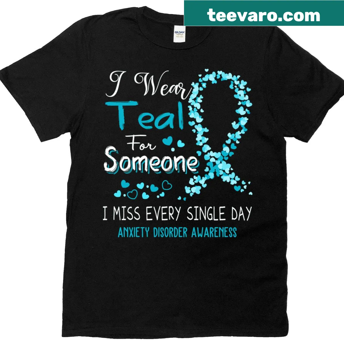 Teal awareness t-shirt for anxiety disorder — on a men's t-shirt