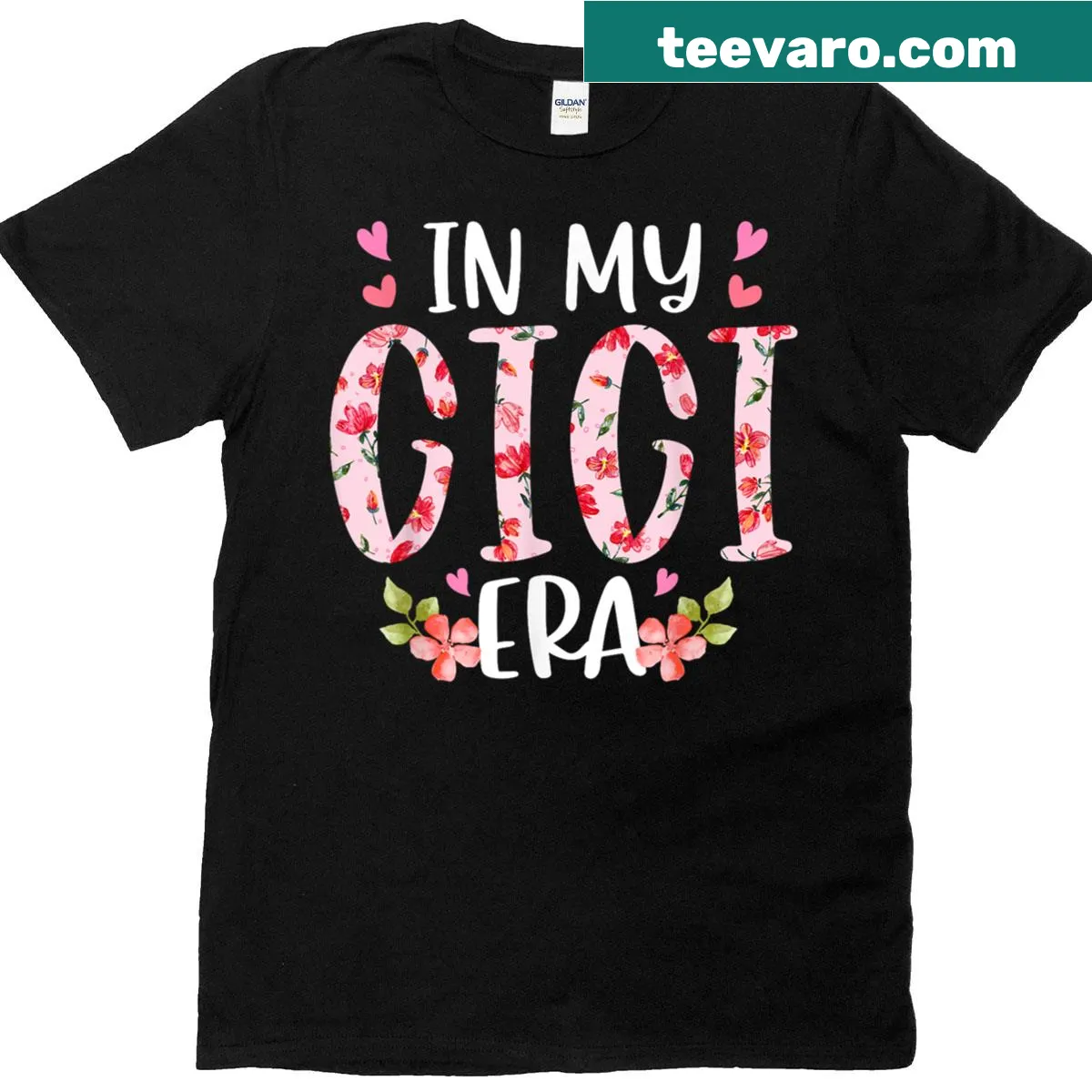 Cute floral t-shirt with 'In My Gigi Era' illustration — on a men's t-shirt
