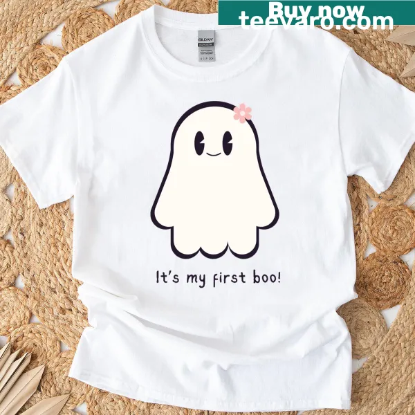 Cute 'It's My First Boo' T-shirt with ghost graphics for kids