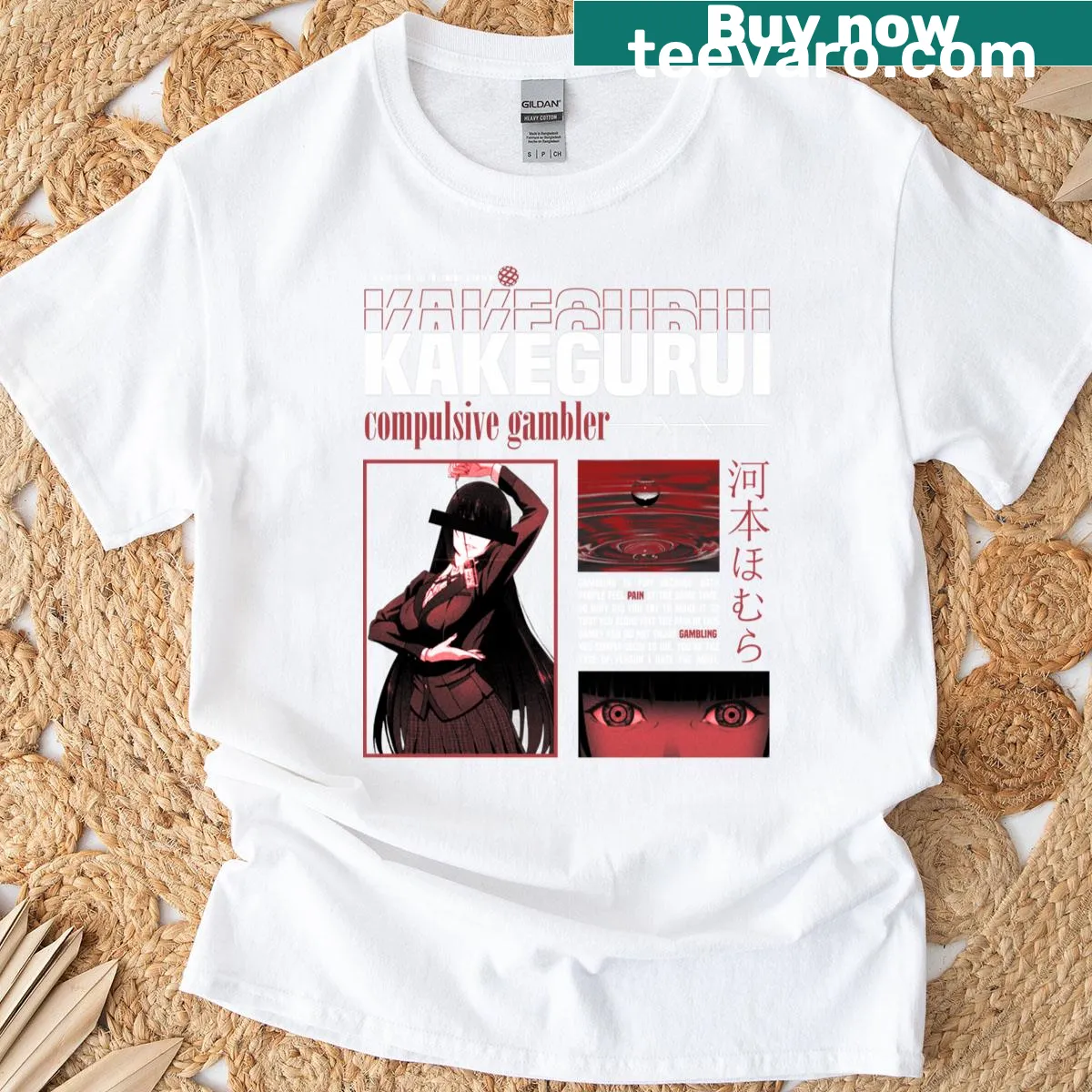 Illustrated Jabami Yumeko T-shirt inspired by Kakegurui — on a men's t-shirt