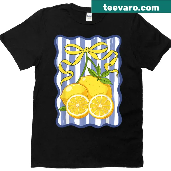 Illustrated lemon with a bow on a summer-themed T-shirt for women
