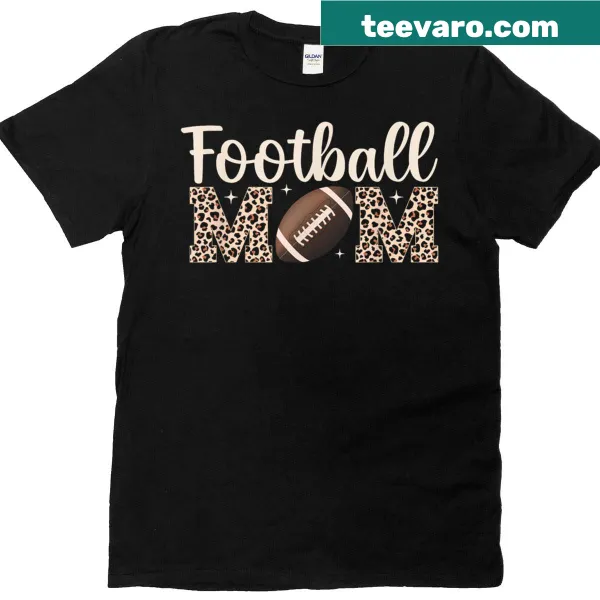 Leopard print Football Mom T-shirt with illustrated text