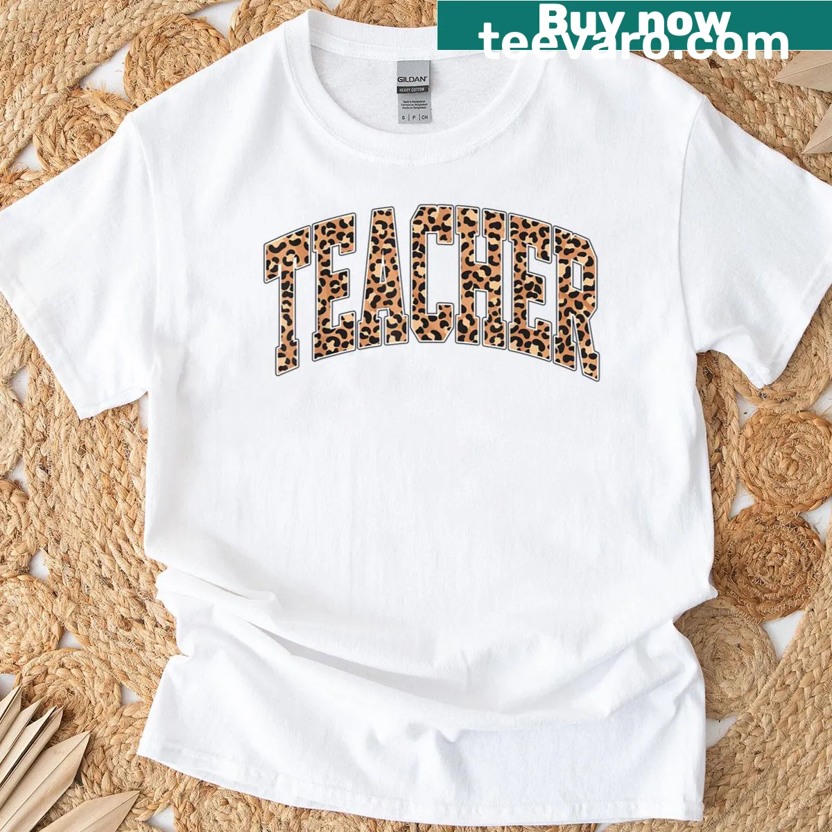 Teacher T-shirt with leopard graphic and 'Best Teacher Ever' text — on a men's t-shirt
