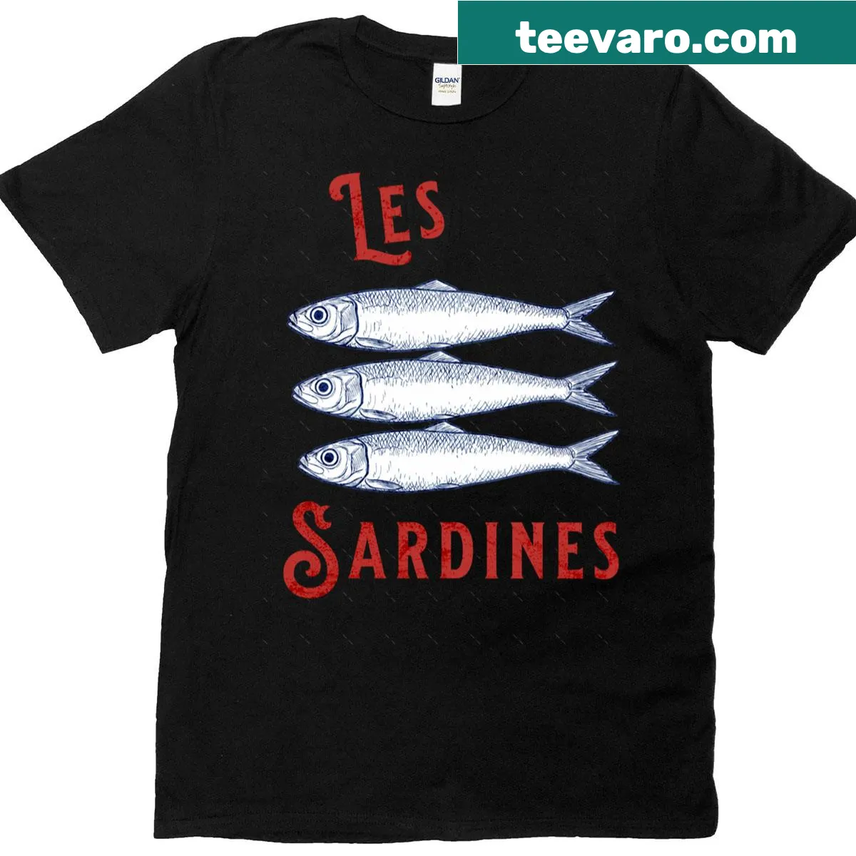 Vintage sardine graphic on an oversized fishing T-shirt — on a men's t-shirt