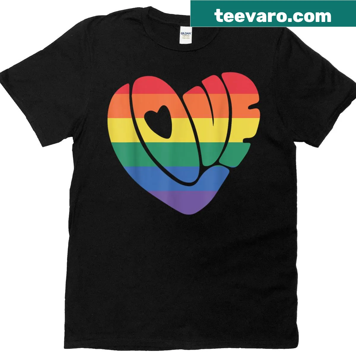 Illustrated rainbow heart design symbolizing LGBTQ+ love. — on a men's t-shirt