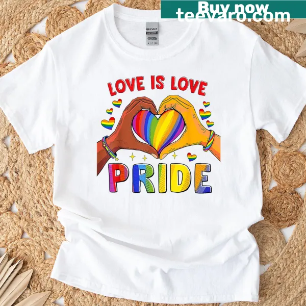 T-shirt with 'Loves Love' text and rainbow heart promoting equality