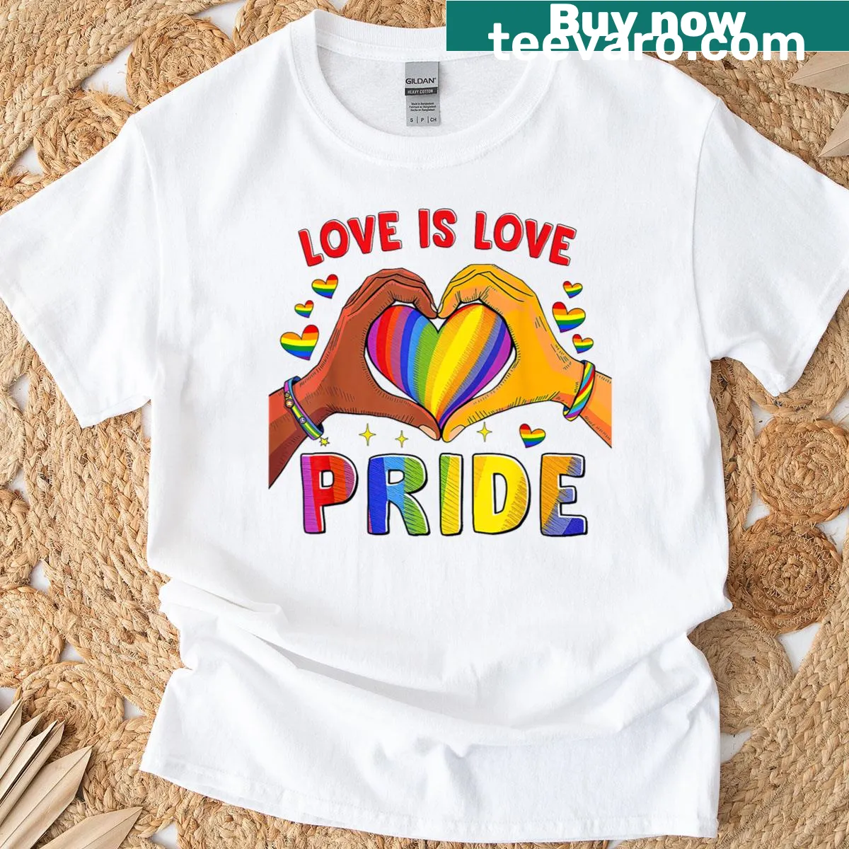 T-shirt with 'Loves Love' text and rainbow heart promoting equality — on a men's t-shirt