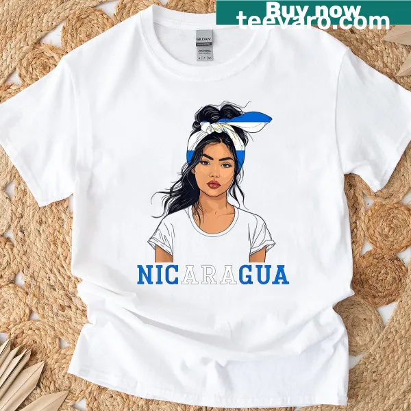 T-shirt featuring the Nicaraguan flag illustration.