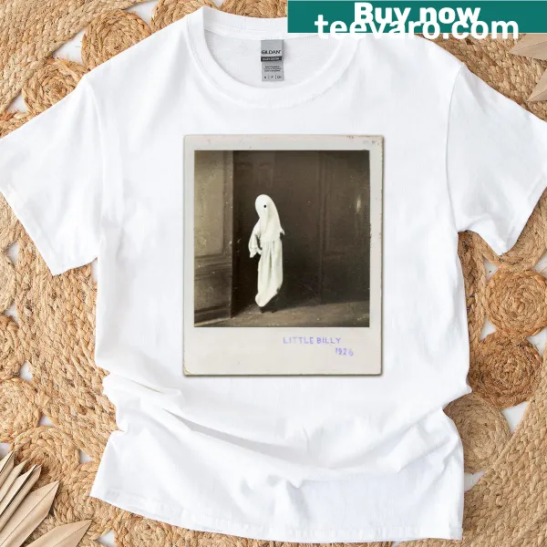Vintage-style t-shirt featuring a cute ghost child in retro photography.