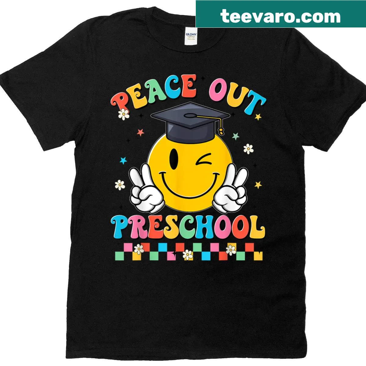 Playful T-shirt celebrating preschool graduation with fun typography — on a men's t-shirt