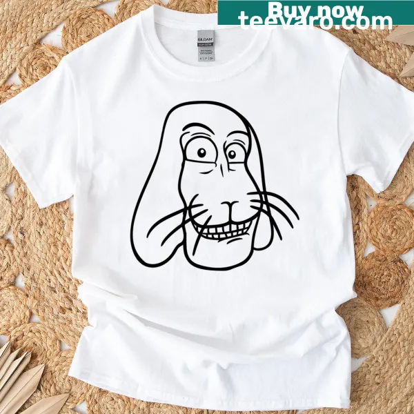 Cartoon rabbit face t-shirt with a silly grimace and grin