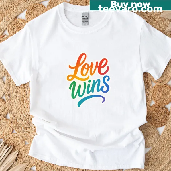 Inspirational t-shirt featuring 'Rainbow Love' typography