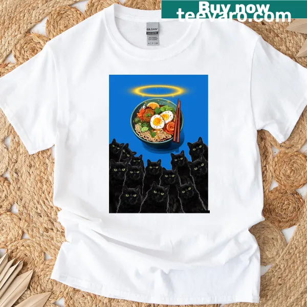 Playful t-shirt featuring ramen and cat elements from the Meowtrix collection.