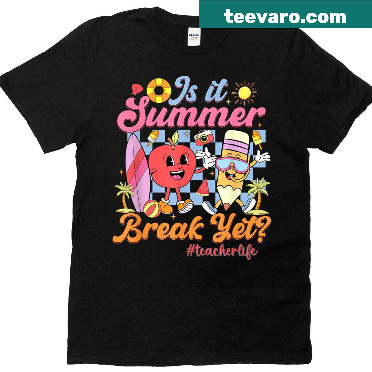 Teacher life t-shirt with a humorous summer break graphic. — on a men's t-shirt