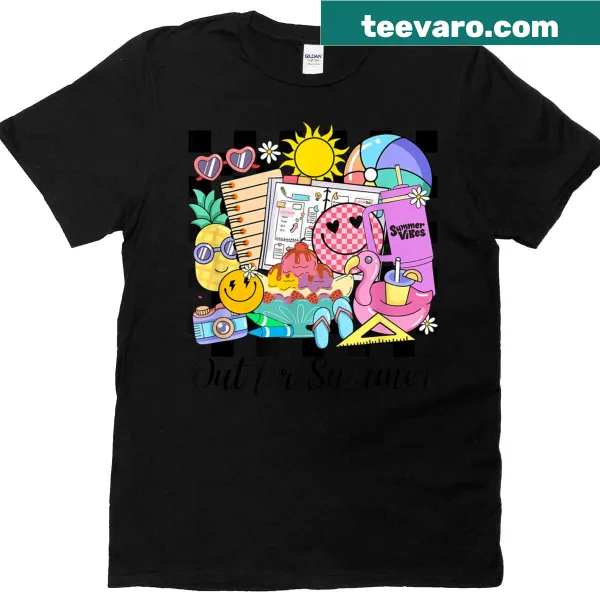 Checkered T-shirt for teachers celebrating summer break