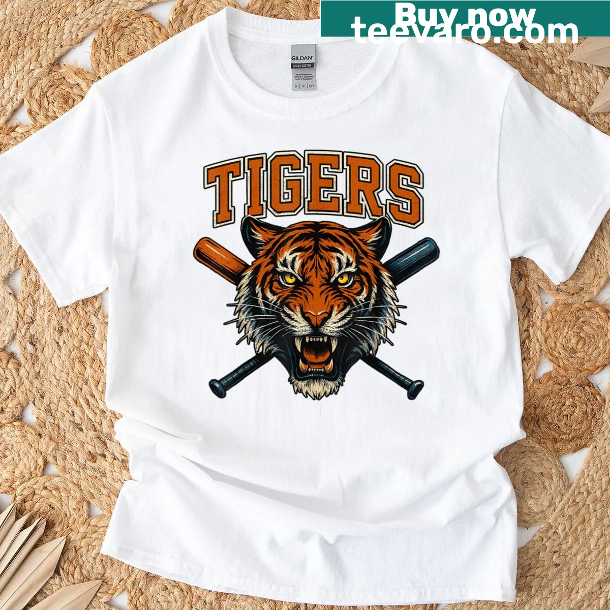Retro Tigers T-shirt featuring a bold tiger graphic. — on a men's t-shirt