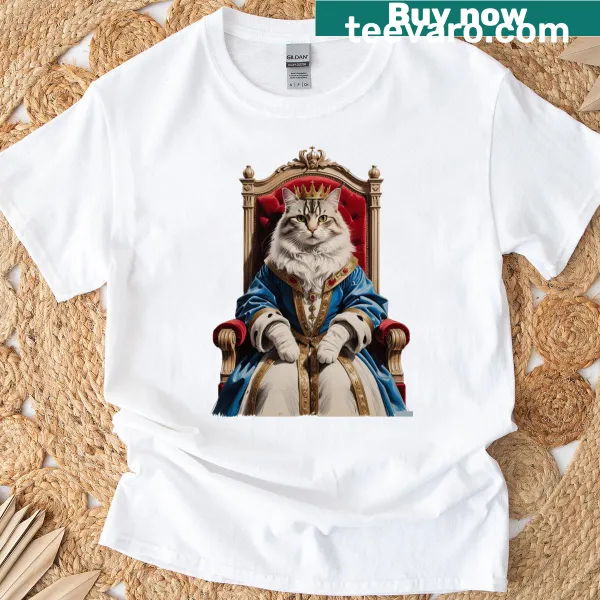 Cartoon T-shirt featuring an aristocratic cat in Baroque style.