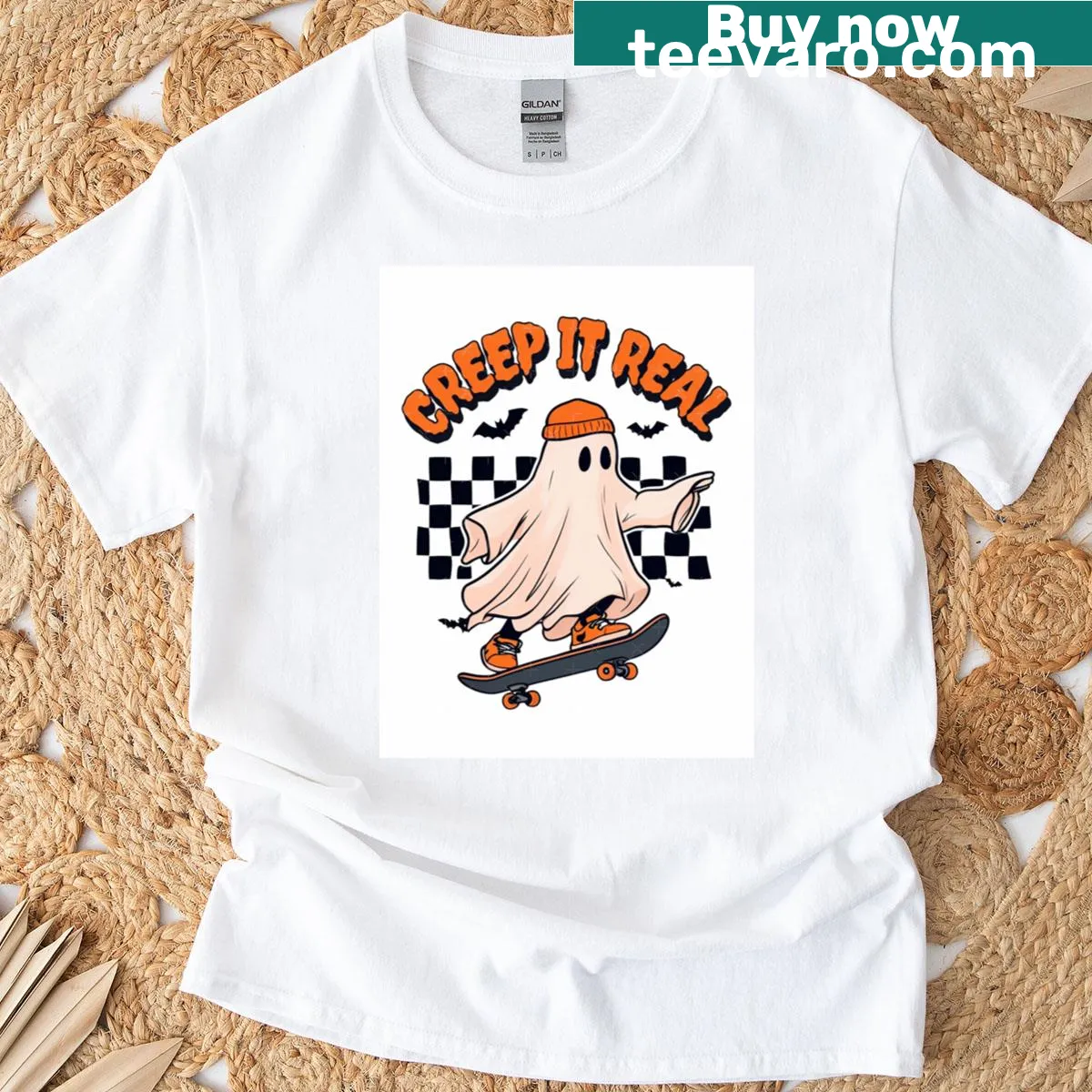Playful skater ghost graphic on a fun t-shirt — on a men's t-shirt