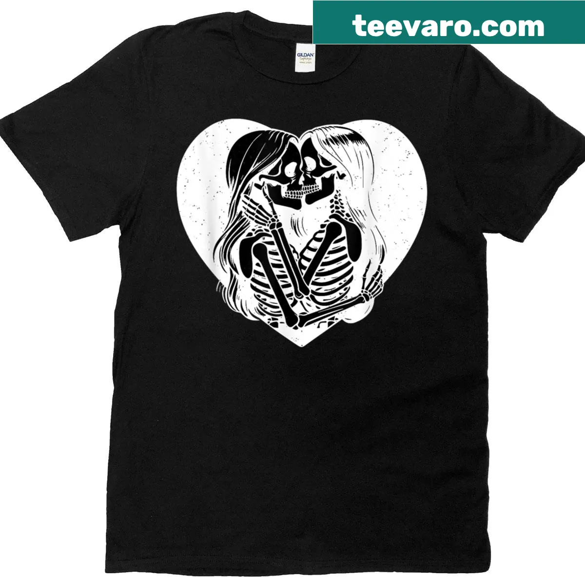Skeleton couple T-shirt celebrating LGBTQ+ pride — on a men's t-shirt