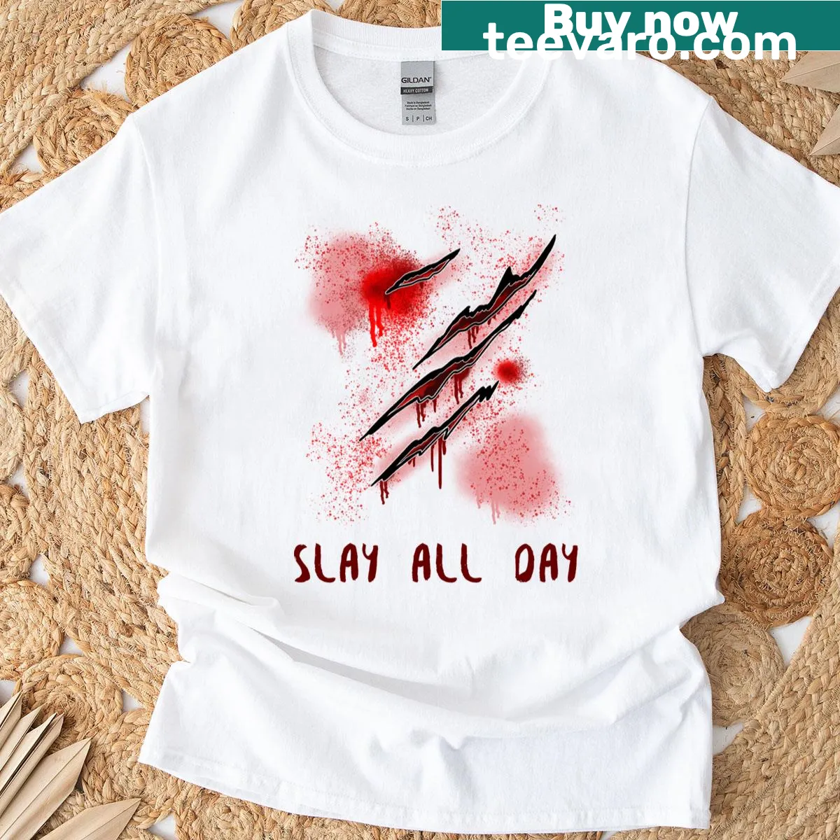 Empowering T-shirt with the phrase 'Slay All Day' — on a men's t-shirt