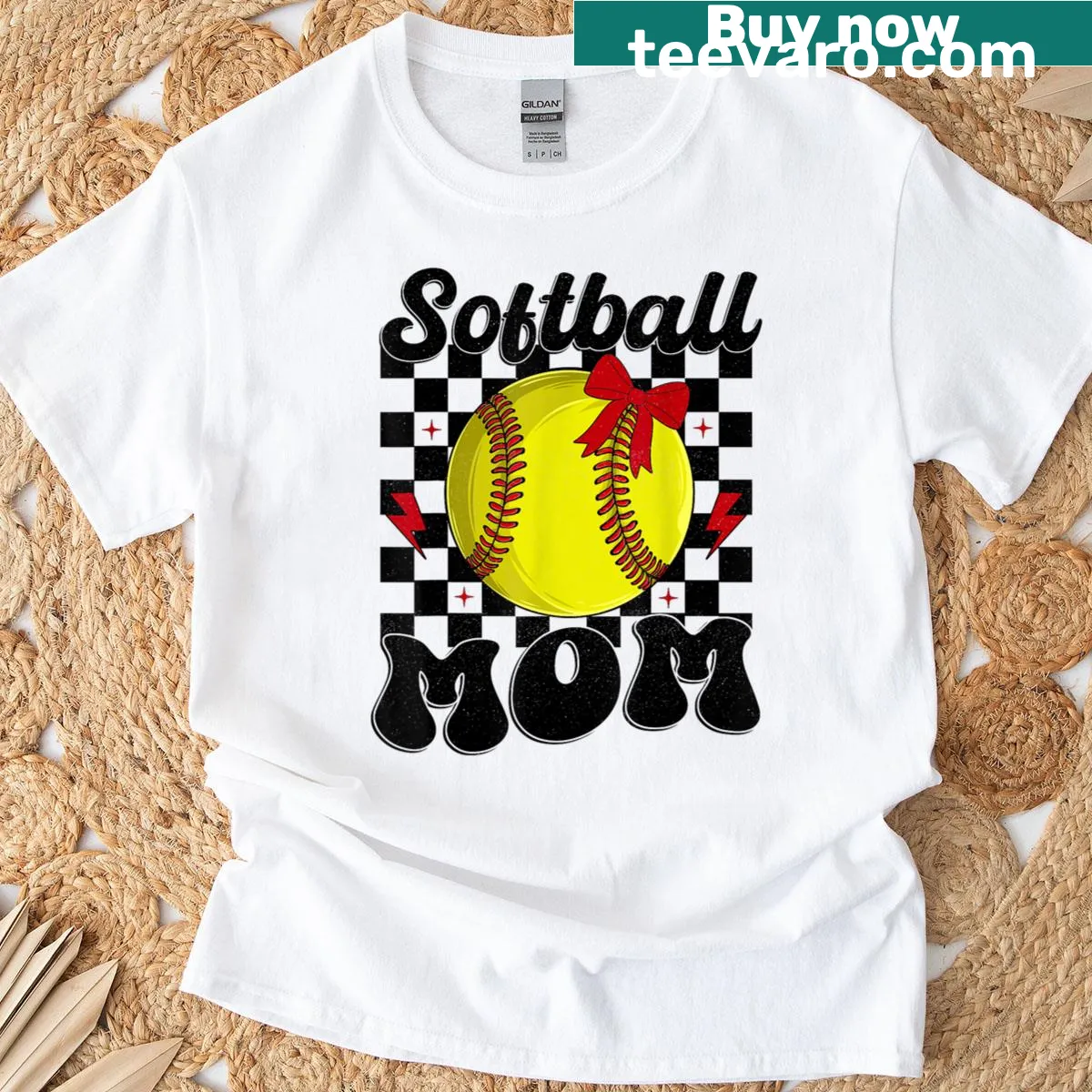 Softball Mom typography graphic — on a men's t-shirt