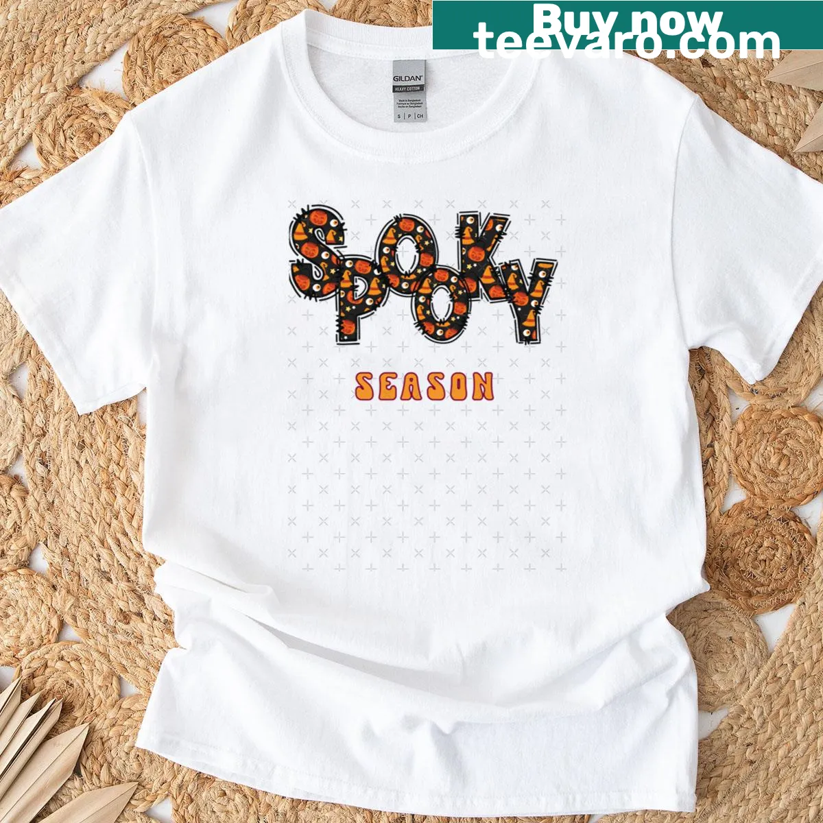 Playful Halloween-themed illustrations graphic — on a men's t-shirt