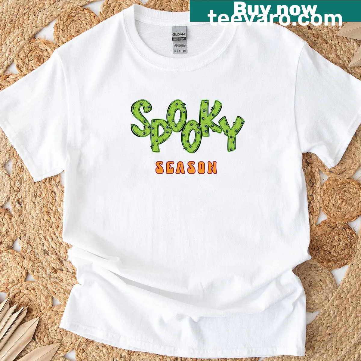 Halloween-themed graphic with bats and pumpkins on a t-shirt — on a men's t-shirt