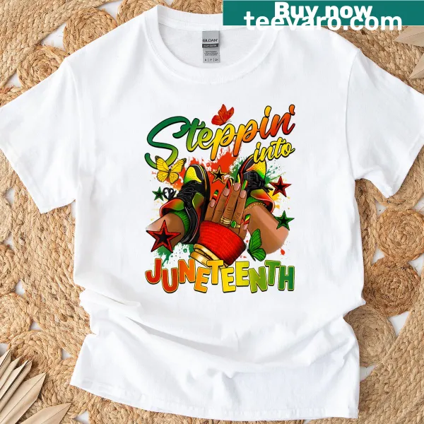 Afro woman graphic celebrating Juneteenth on T-shirt