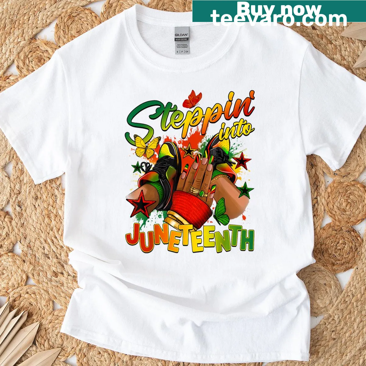 Afro woman graphic celebrating Juneteenth on T-shirt — on a men's t-shirt