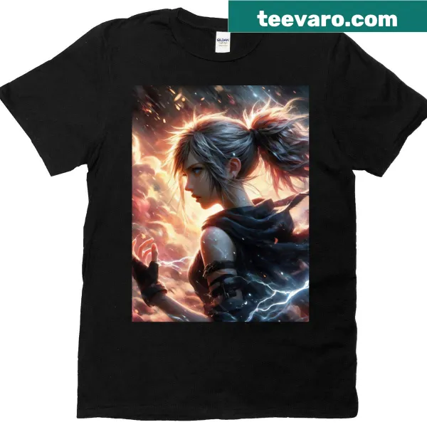 Graphic of a storm-wielder with unleashed power on a T-shirt